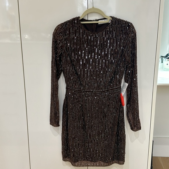 MacDuggal long sleeve sequin mini-dress!! NWT espresso!  Size 6 - Picture 4 of 7